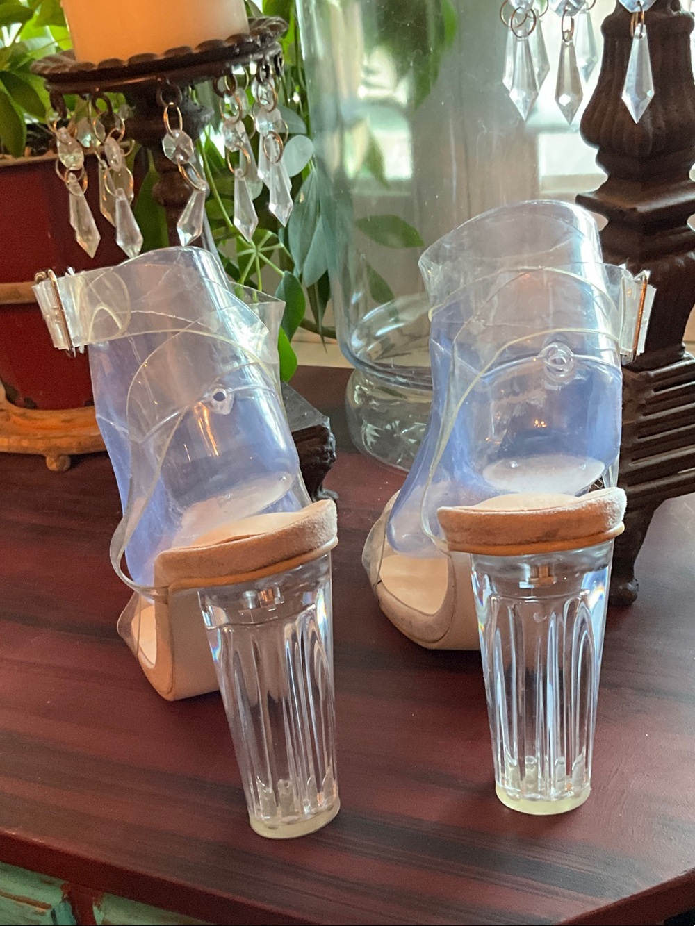 Clear PVC Block Heel Sandals - Transparent - Picture 4 of 7